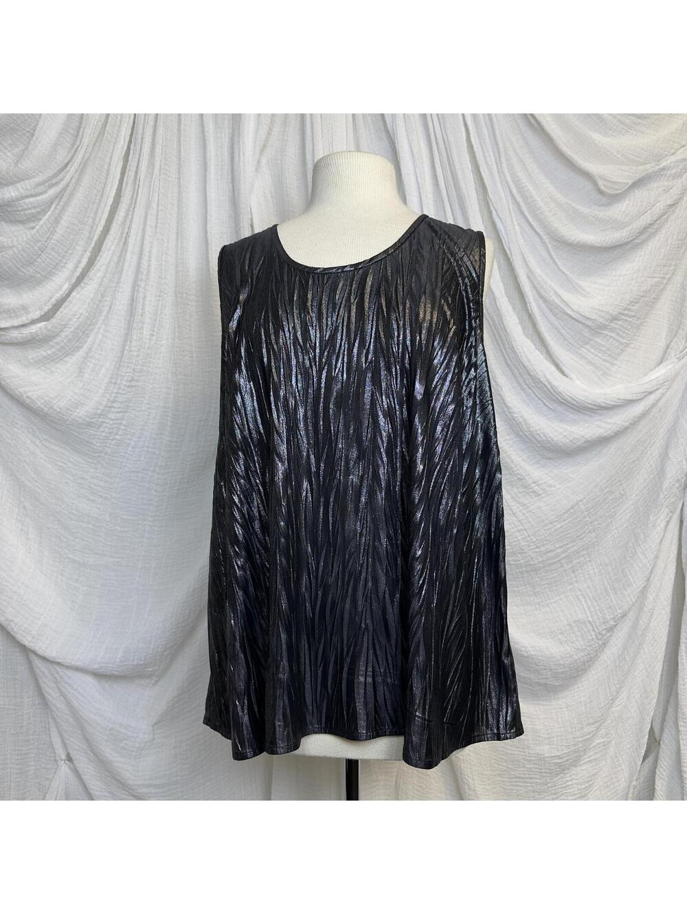 Y2k Metallic Black Sleeveless Pleated Top